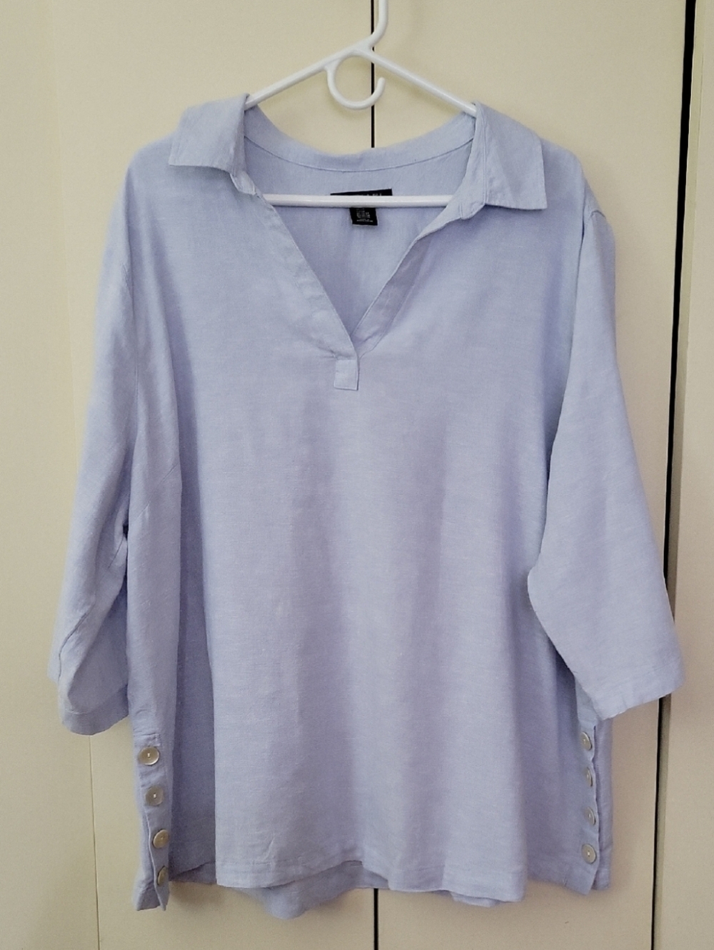 Tahari Light Blue Linen Blend Top Chambray Relaxed Fit 2X